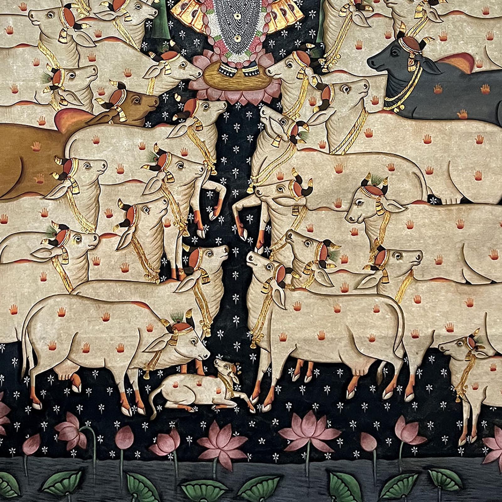 The Handmade Pichwai Painting - Antique Lord Shrinathji with Cows ( Unframed / 83.8 x 114.3 cm) - Image 3