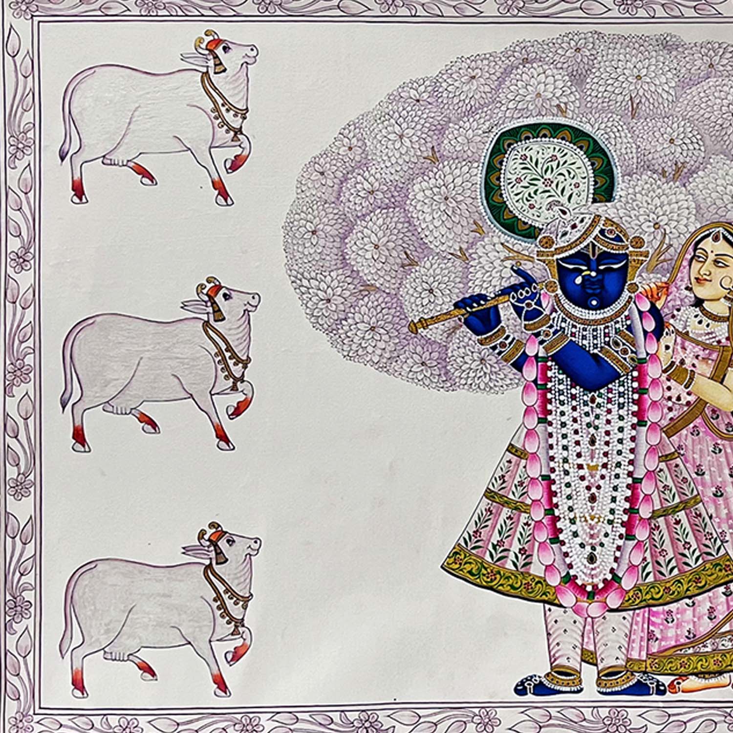 The Handmade Pichwai Painting - Antique Silver Finish Shrinathji (Framed / 99 x 68.5 cm) - Image 3