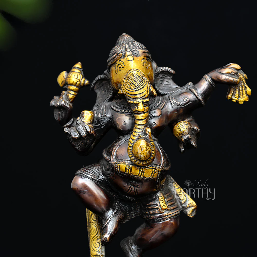 Brass Dancing Ganapathi Statue (24 cm) - Image 2
