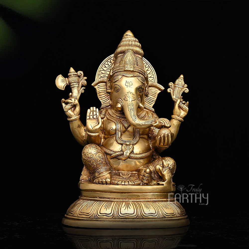 Brass Ganesh Statue Seated on an Oval Base (39cm)