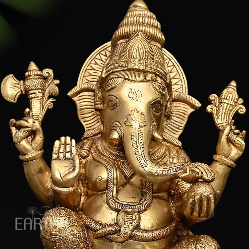 Brass Ganesh Statue Seated on an Oval Base (39cm) - Image 2