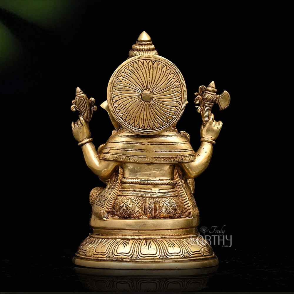 Brass Ganesh Statue Seated on an Oval Base (39cm) - Image 5
