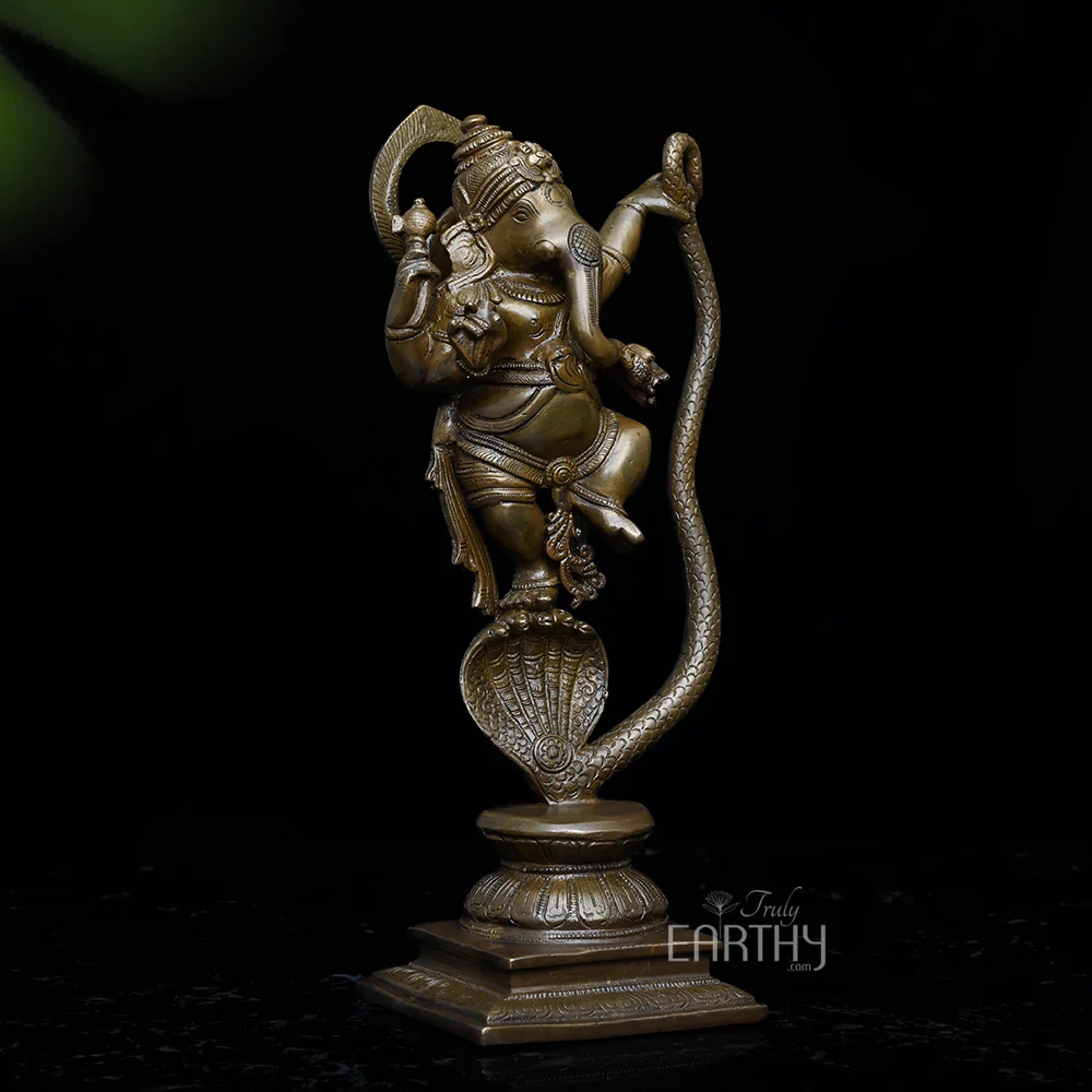 Brass Ganesha Dancing on a Snake - Image 3