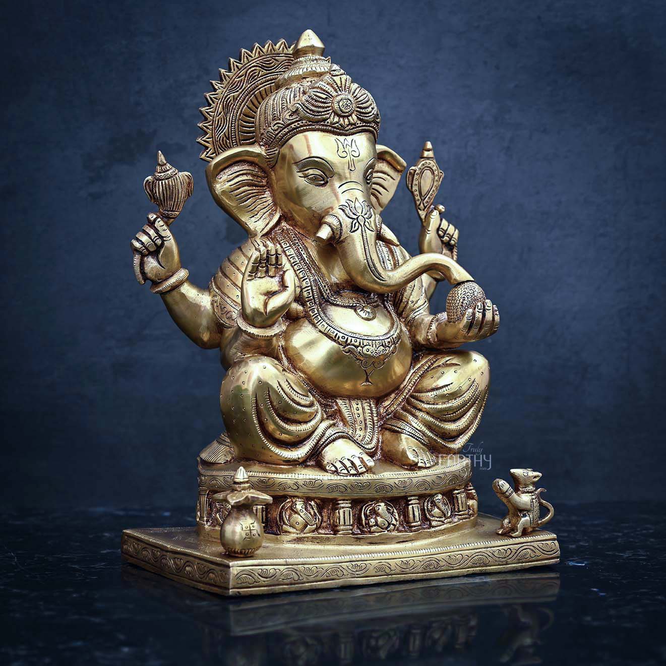 Brass Ganesha Idol ( 34.2 cm / 10.7 Kg) - Image 3