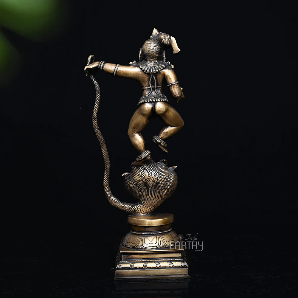 Brass Vintage Kaliya Krishna Sculpture - Image 5