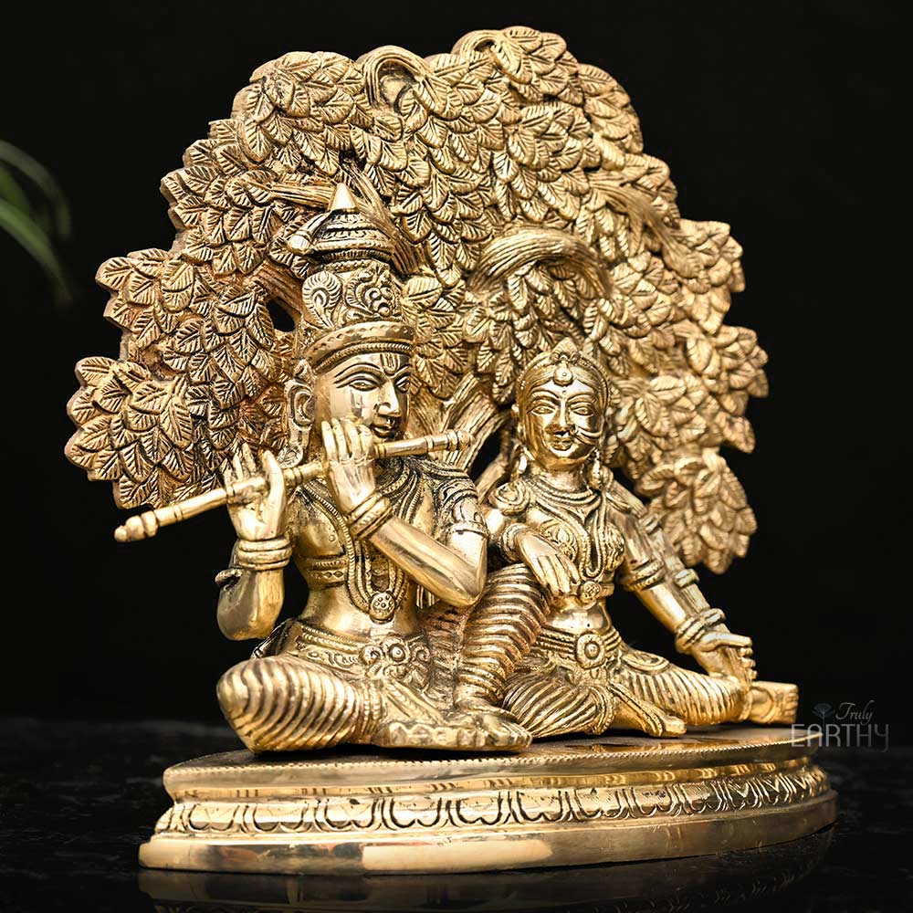 Brass Radha Krishna under Tree - Image 3