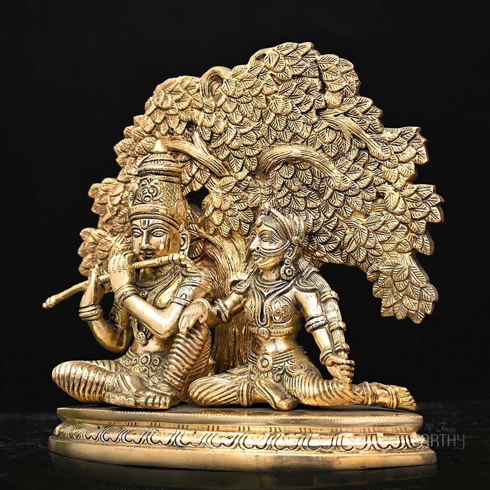 Brass Radha Krishna under Tree - Image 4
