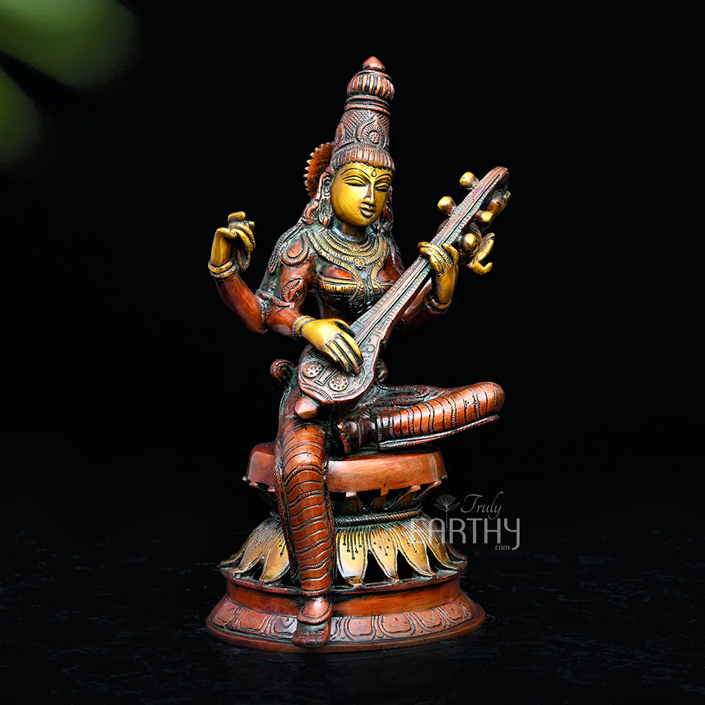 Brass Saraswati Statue - Image 3