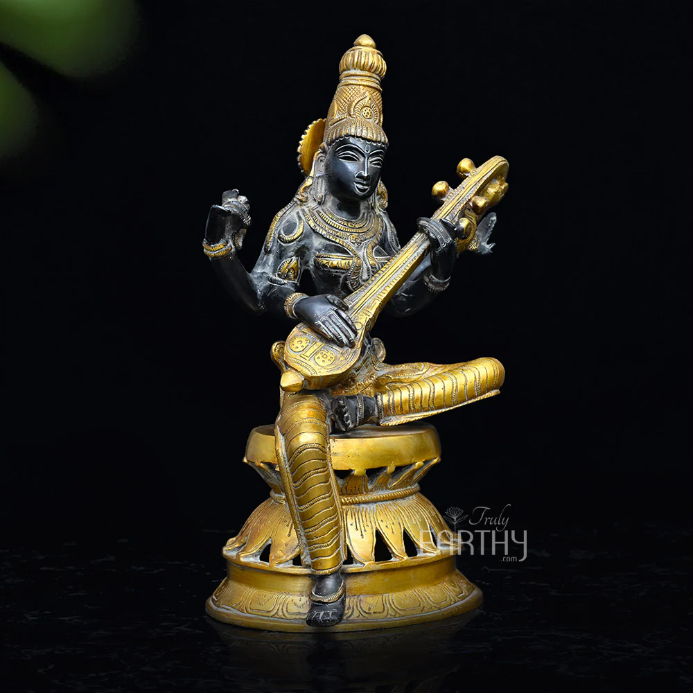 Brass Saraswati Statue - Image 2