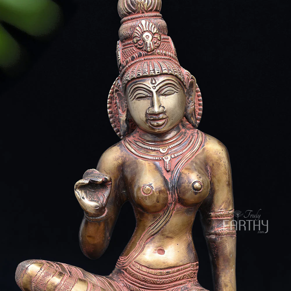 Brass Seated Parvati Uma Devi Sculpture - Image 2