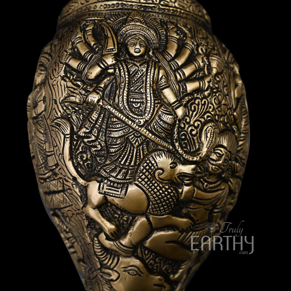 Brass Shankh with Durga Carving (Conch) - Image 4