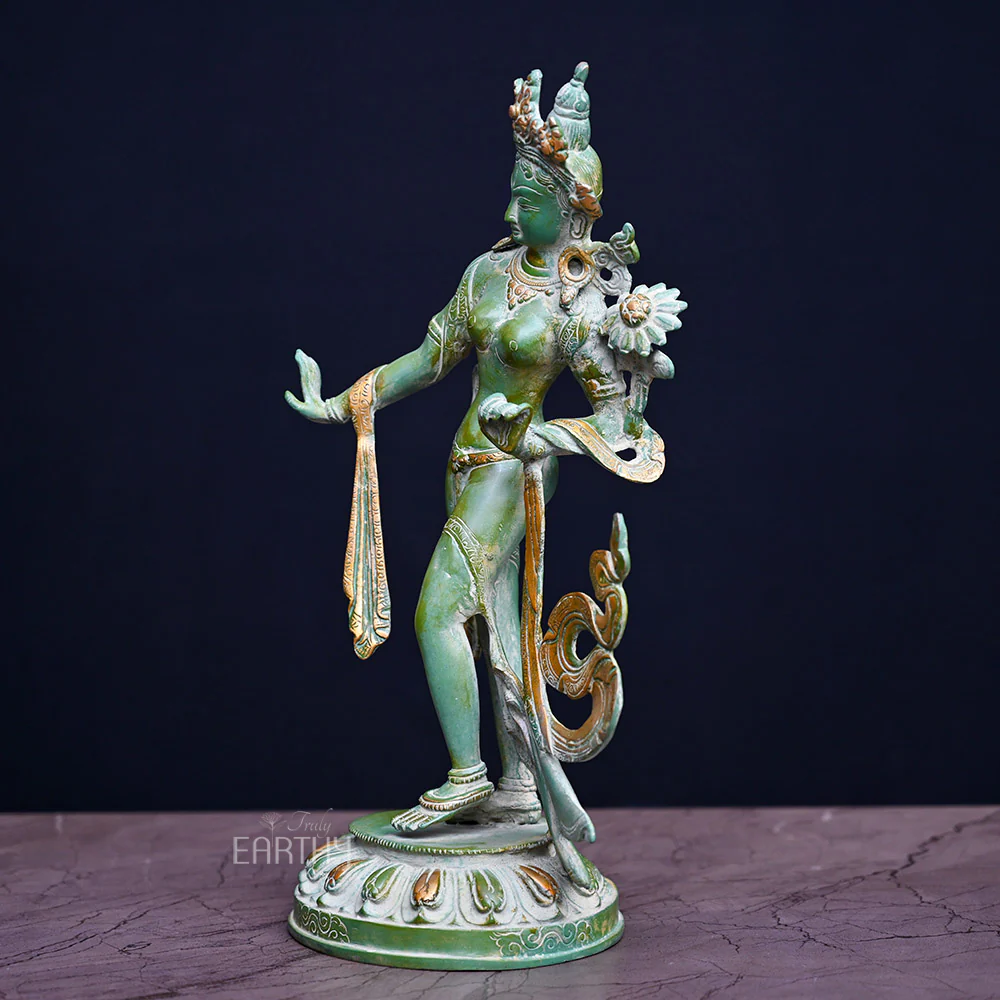 Brass Tara - Tibetan Buddhist Deity (4.4 Kg / 38.1 cm / Antique Finish) - Image 4