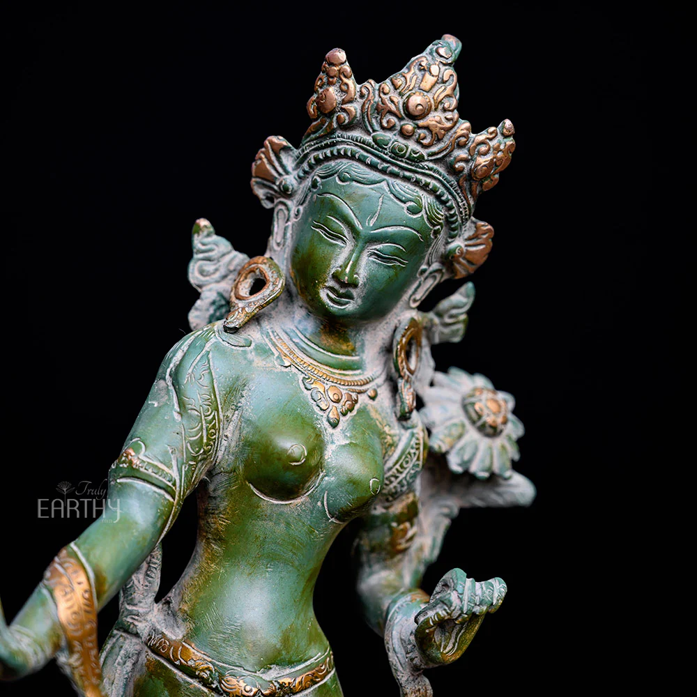 Brass Tara - Tibetan Buddhist Deity (4.4 Kg / 38.1 cm / Antique Finish) - Image 7