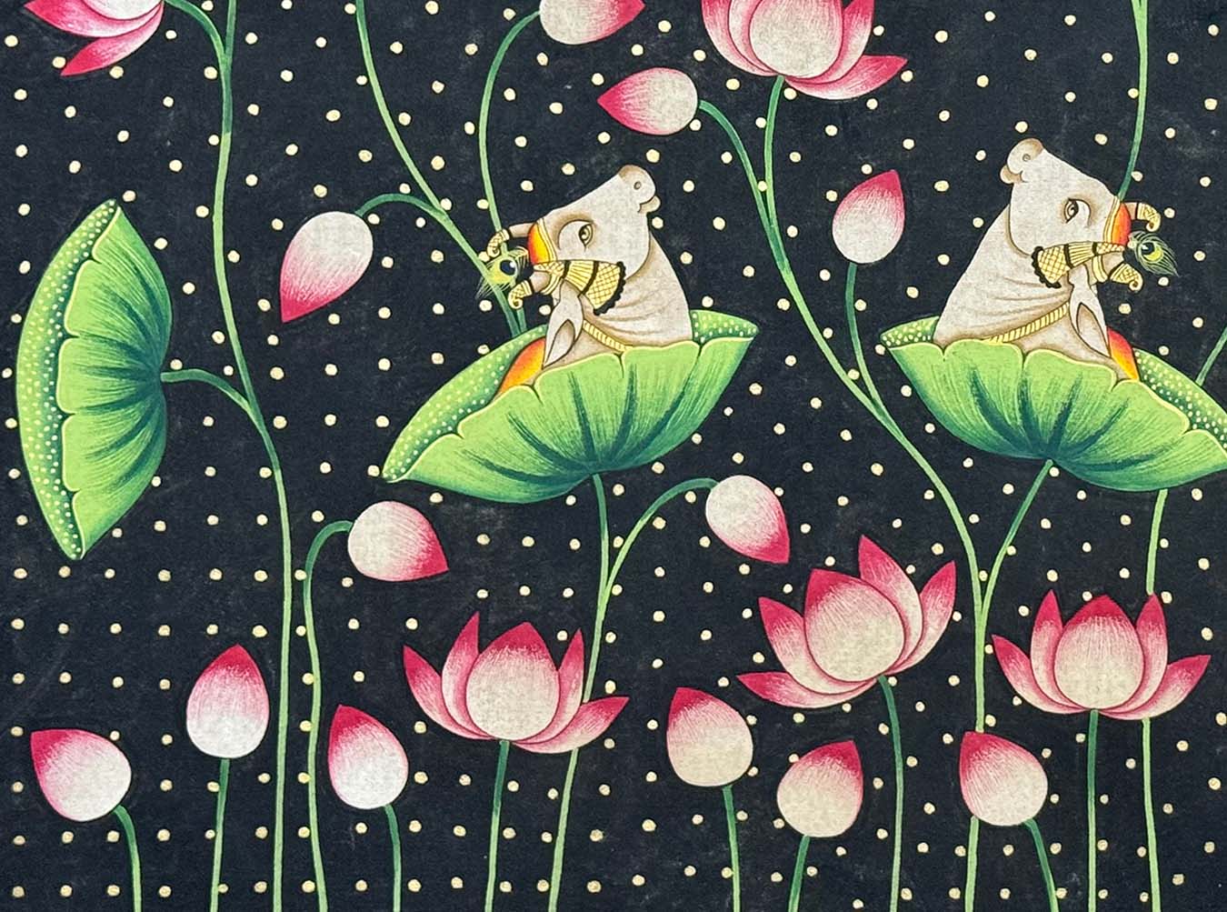 Serene Cows - Handmade Pichwai Painting (Unframed) - Image 3