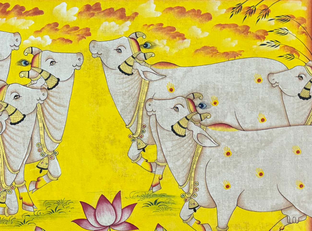 Sacred Cows - Handmade Pichwai Painting (45.7 x 60.9 cm / Unframed) - Image 3