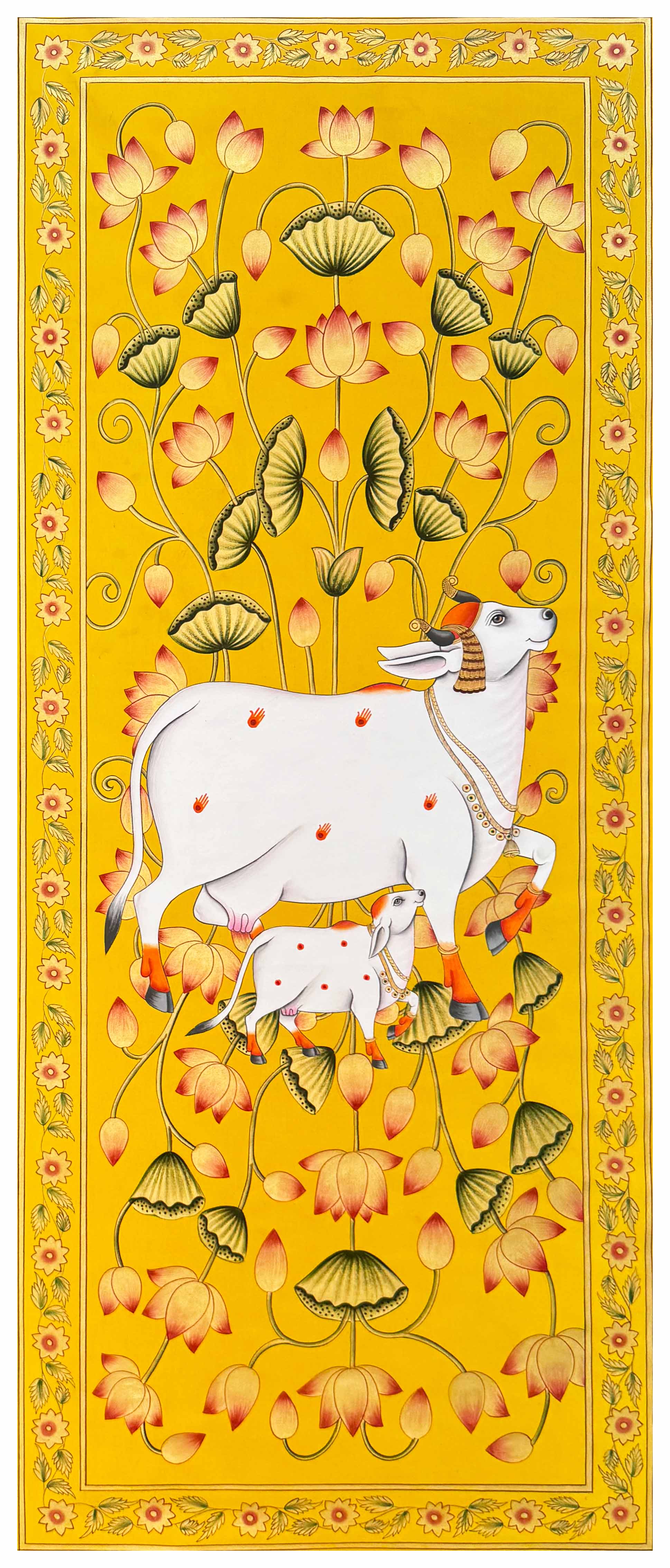 Cow Pichwai Painting - Handmade Pichwai Painting (Unframed / 60.9 x 152.4 cm)
