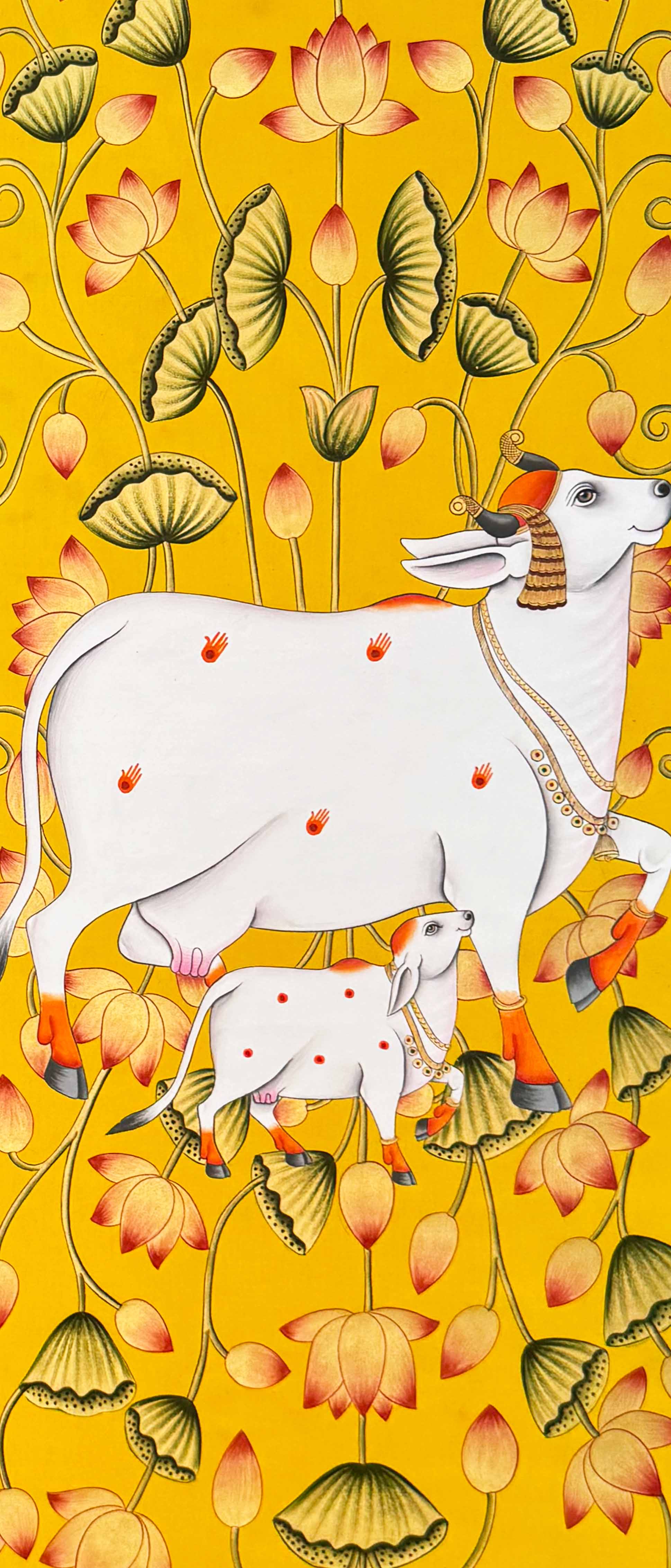 Cow Pichwai Painting - Handmade Pichwai Painting (Unframed / 60.9 x 152.4 cm) - Image 2