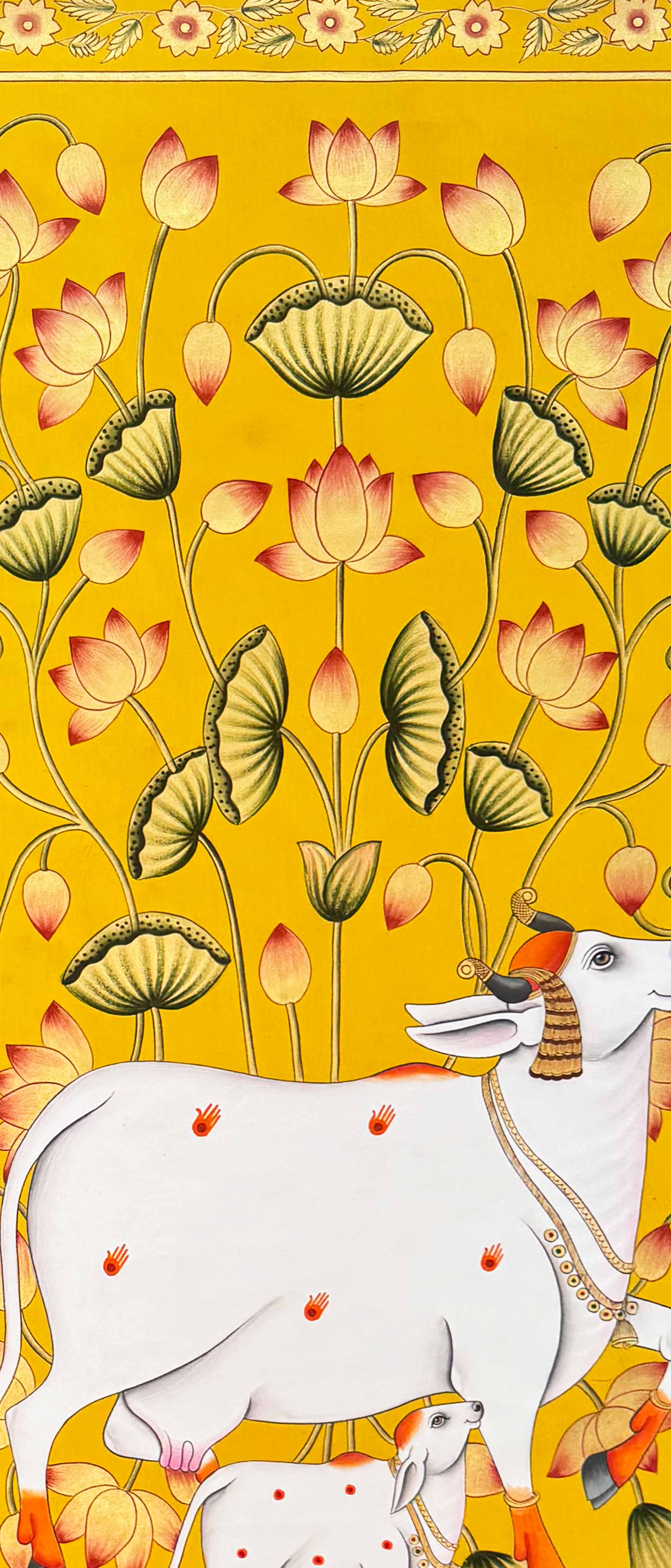 Cow Pichwai Painting - Handmade Pichwai Painting (Unframed / 60.9 x 152.4 cm) - Image 3