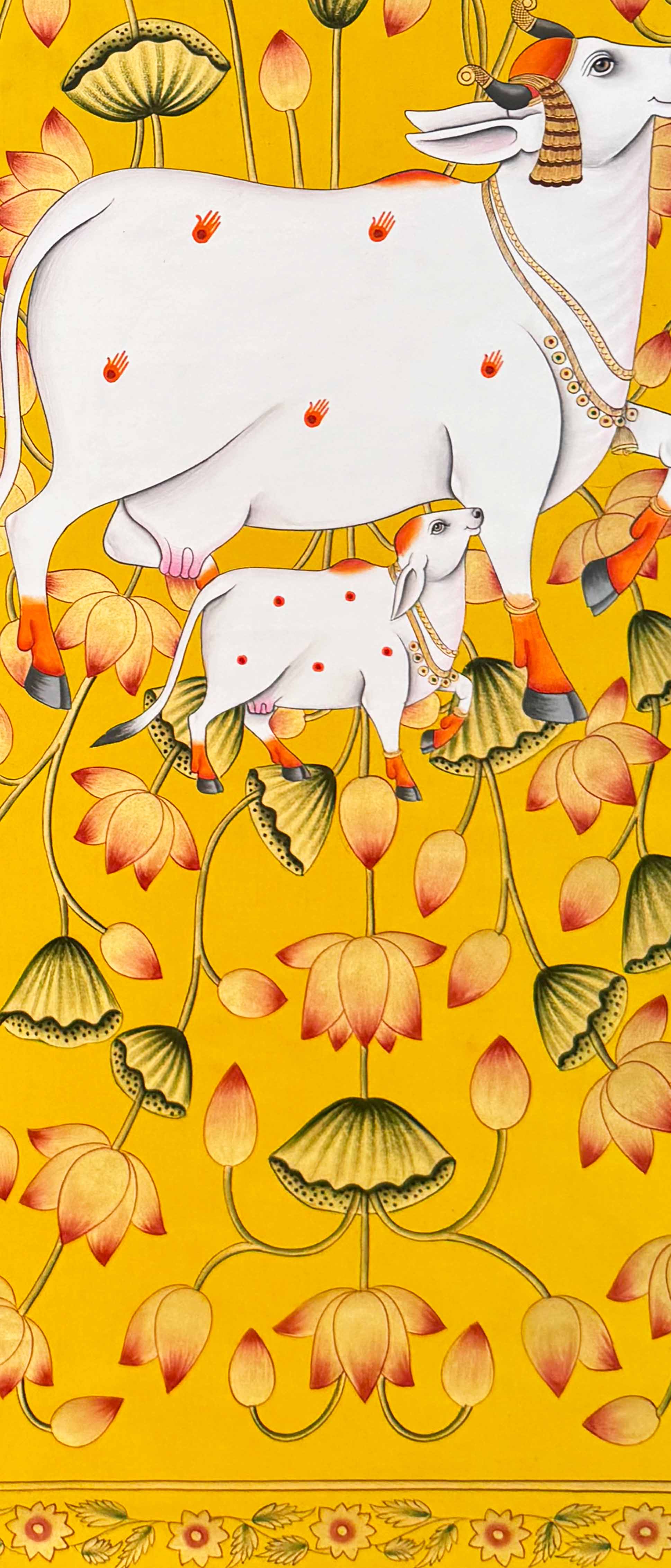 Cow Pichwai Painting - Handmade Pichwai Painting (Unframed / 60.9 x 152.4 cm) - Image 4