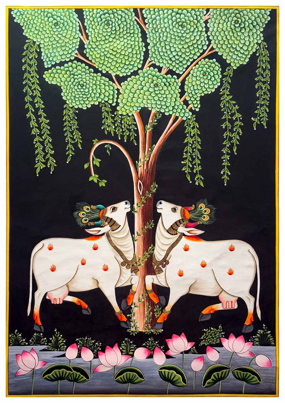 Cows Painting - Handmade Pichwai Painting (Unframed / 60.9 x 91.4 cm)