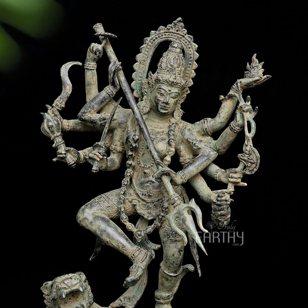 Devi Durga on Lion - Bronze Statue - Image 2