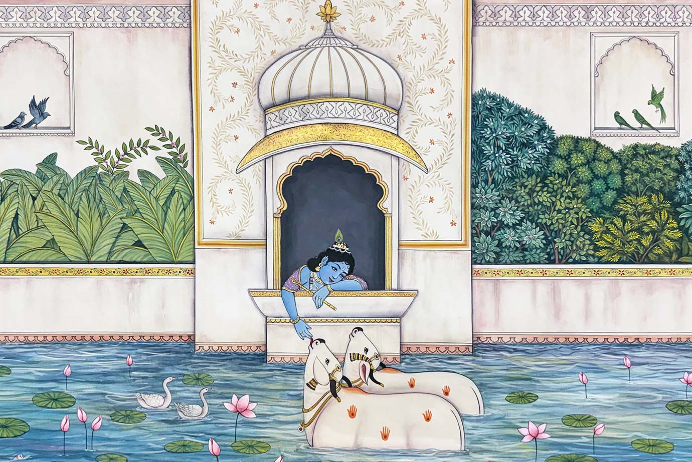 Divine Affection by the Lotus Pond (Handmade Painting / Unframed / 111.7 x 167.6 cm) - Image 2