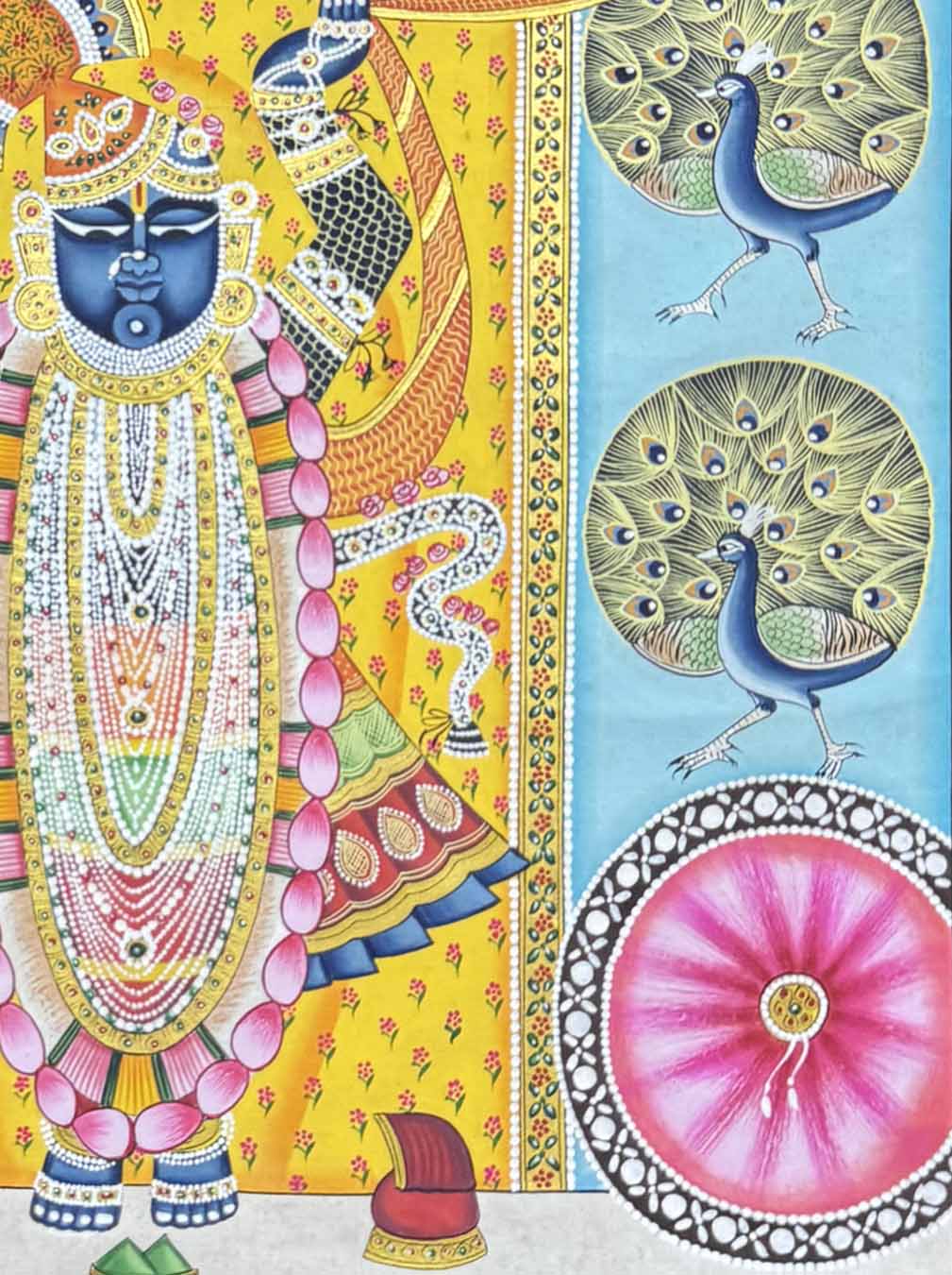 Fine Handmade Shrinathji & Peacocks Painting (Unframed / 45.7 x 60.9 cm) - Image 4