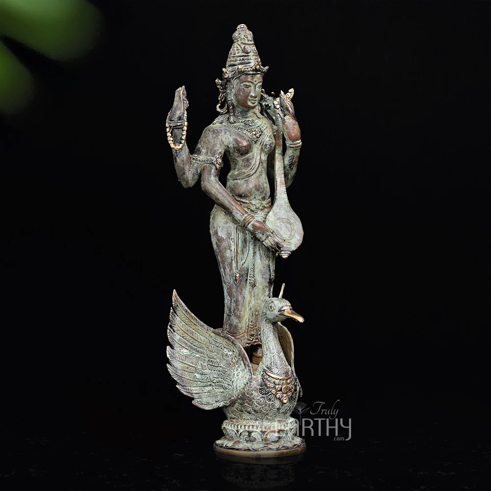 Goddess Saraswati - Bronze Sculpture - Image 4