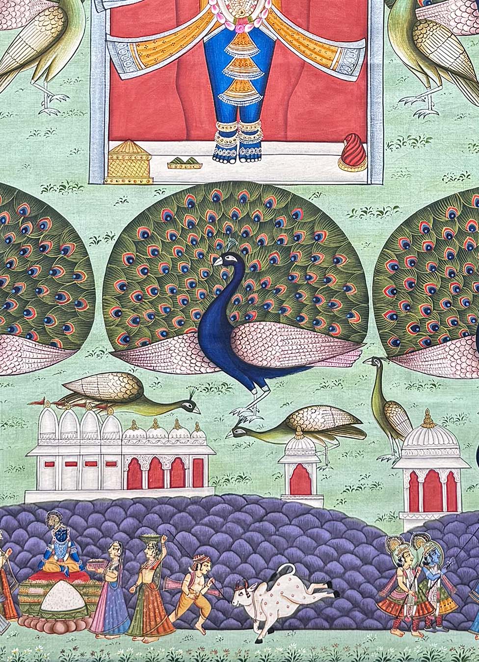 The Handmade Pichwai Painting - Shrinathji & Peacocks (Unframed) - Image 3