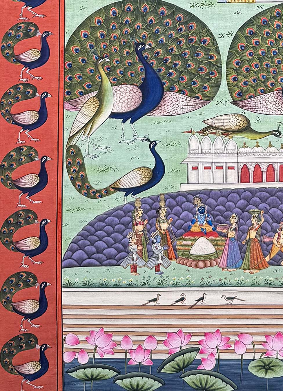 The Handmade Pichwai Painting - Shrinathji & Peacocks (Unframed) - Image 4