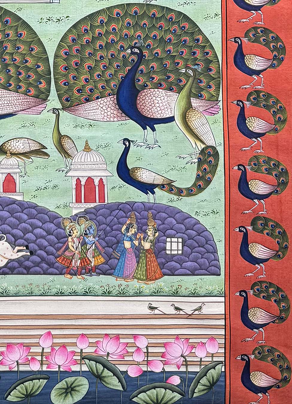 The Handmade Pichwai Painting - Shrinathji & Peacocks (Unframed) - Image 5