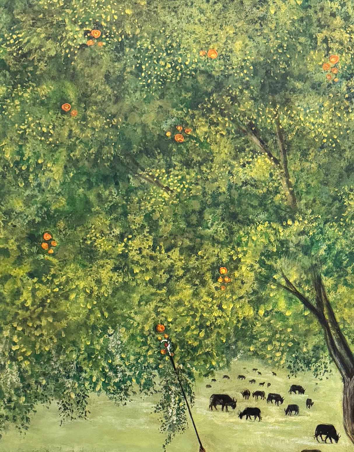 Handmade Village Life Painting on Canvas - Image 4