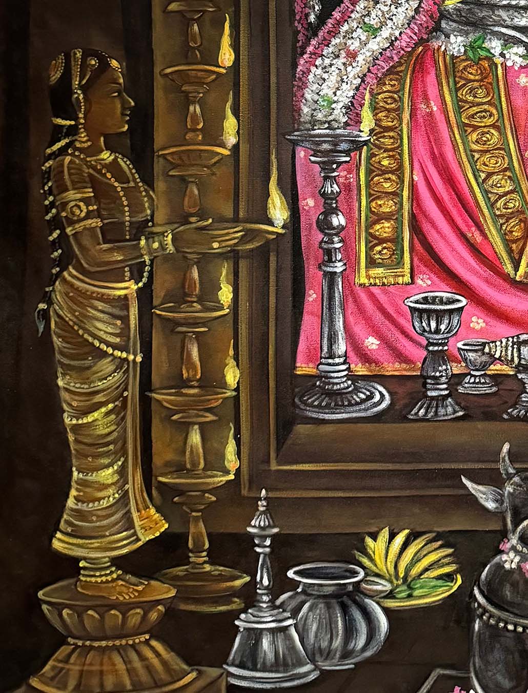 Handmade Vintage Shiva Lingam Painting on Canvas - Image 3