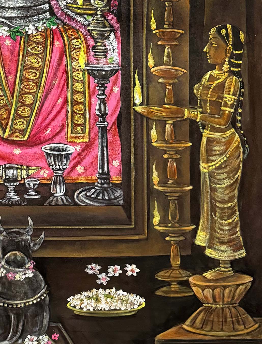 Handmade Vintage Shiva Lingam Painting on Canvas - Image 4