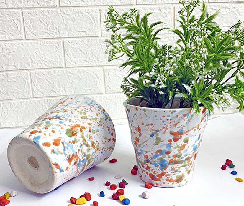 Holi Splatters Ceramic Planter - Set of 2(Limited Edition) - Image 3