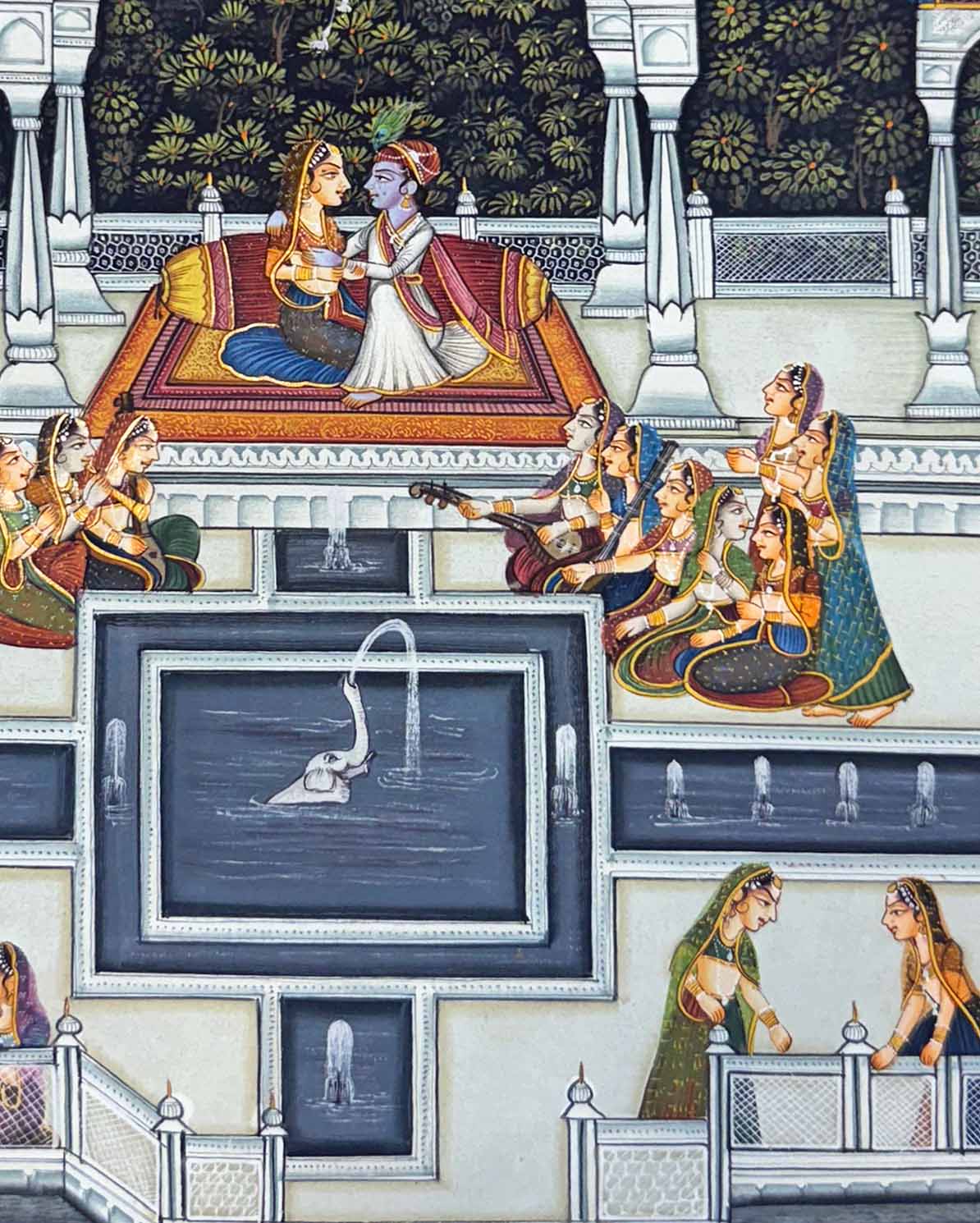 Kishangarh Miniature Painting of Radha Krishna (Handmade / Unframed / 27 x 37.3 cm) - Image 4