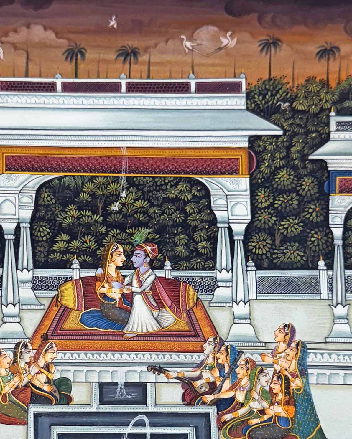 Kishangarh Miniature Painting of Radha Krishna (Handmade / Unframed / 27 x 37.3 cm) - Image 5