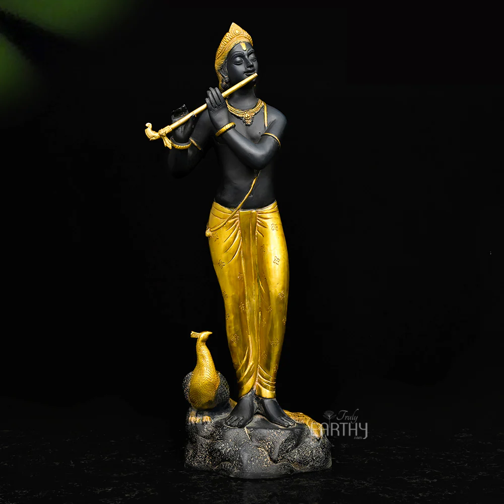 Krishna & His Enchanting Melody / Brass Sculpture (71.8 cm)