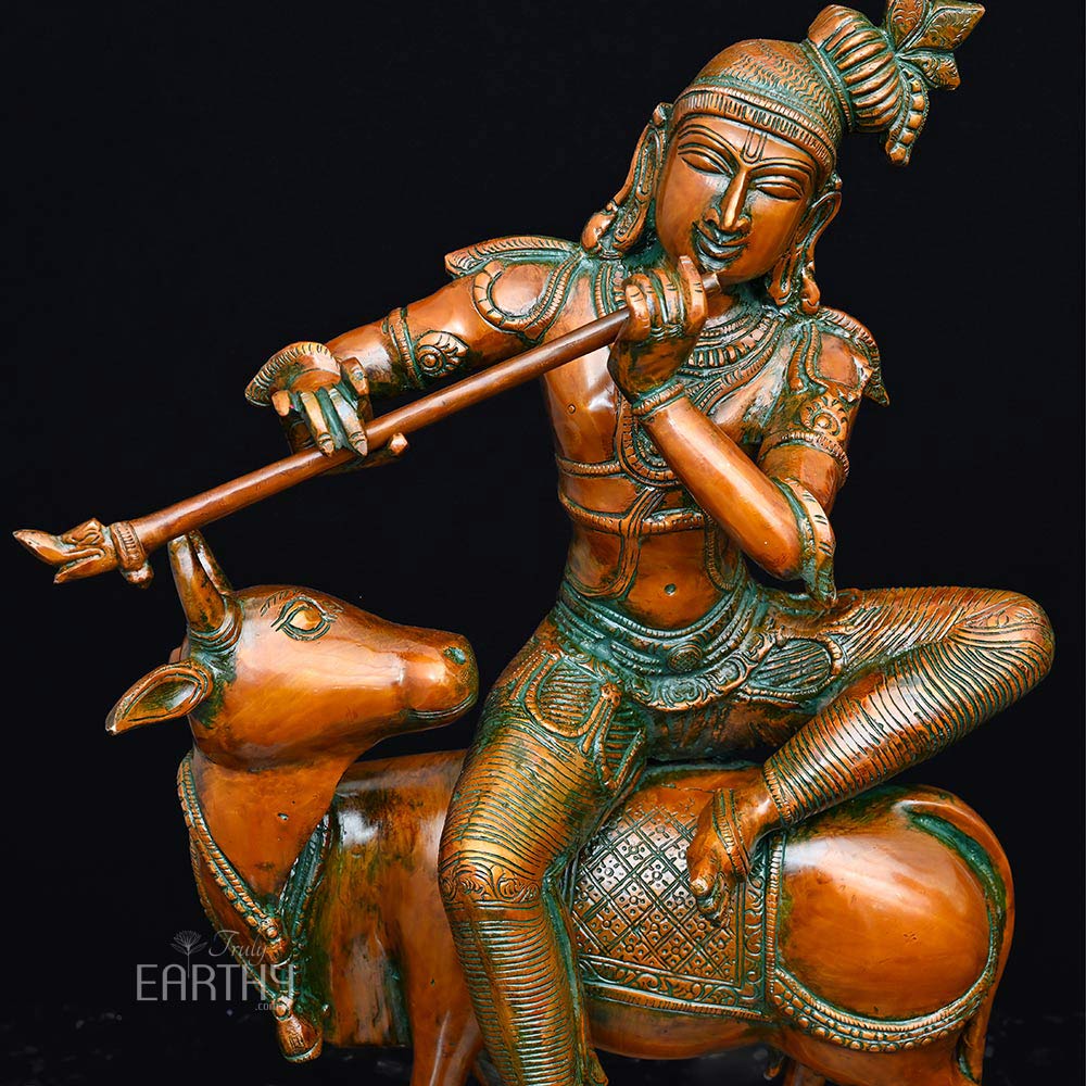 Enchanting Krishna & Cow Statue (Brass / 52 cm / 14.9 Kg) - Image 3