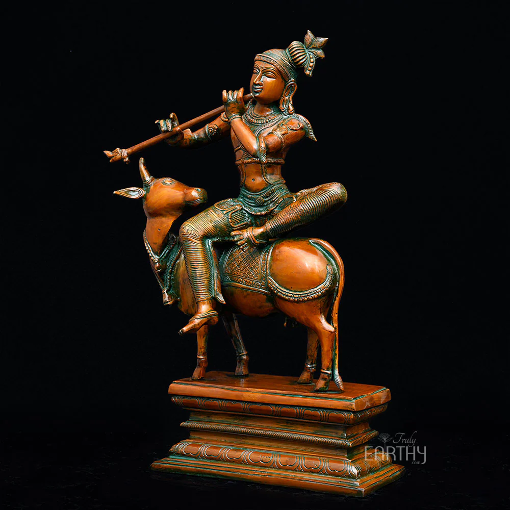 Enchanting Krishna & Cow Statue (Brass / 52 cm / 14.9 Kg) - Image 4