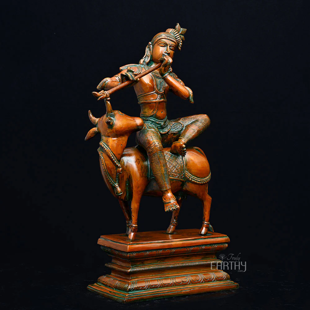 Enchanting Krishna & Cow Statue (Brass / 52 cm / 14.9 Kg) - Image 5