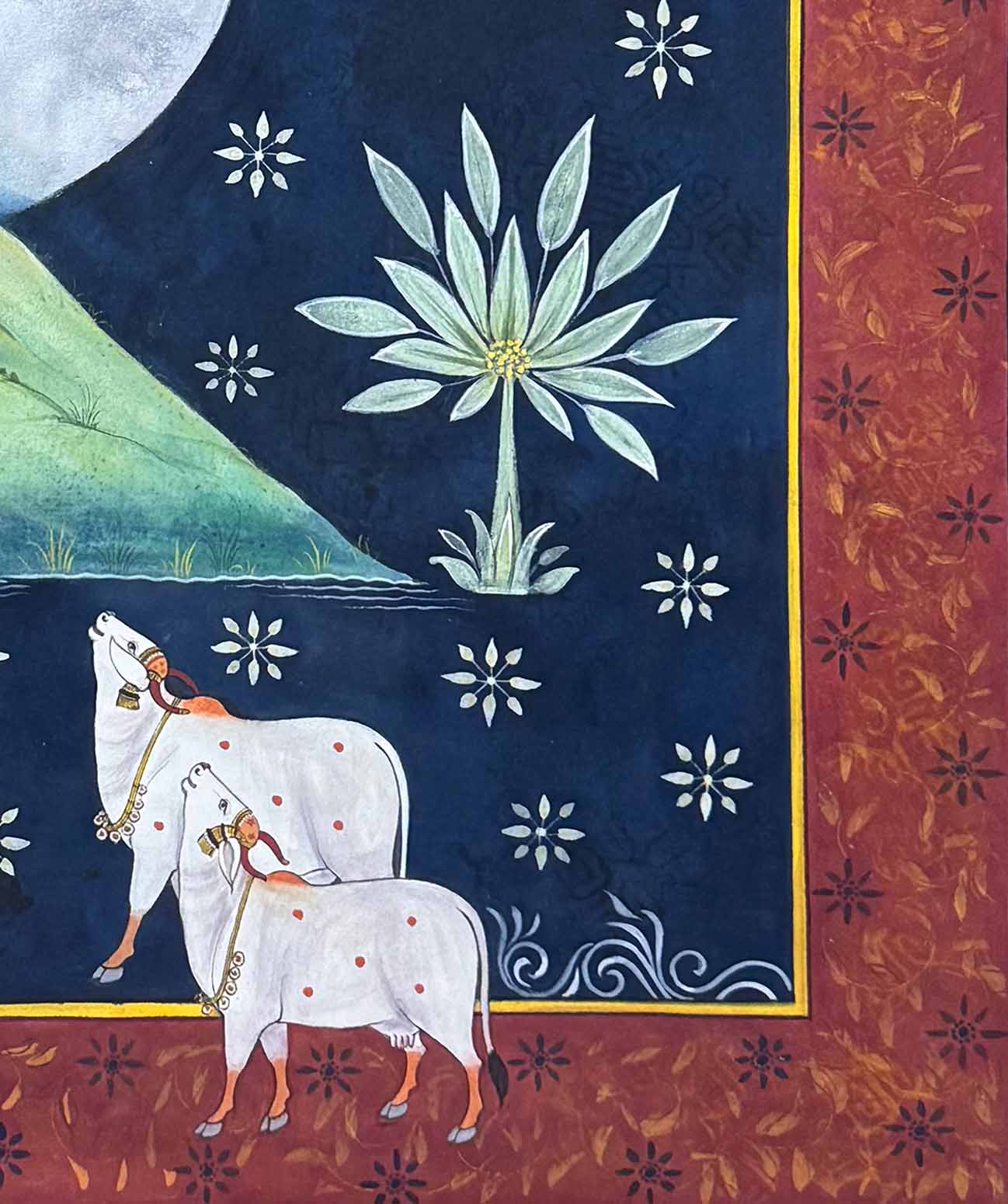 Enchanting Krishna & Flute - Handmade Painting (Unframed / 109.2 x 134.6 cm) - Image 4