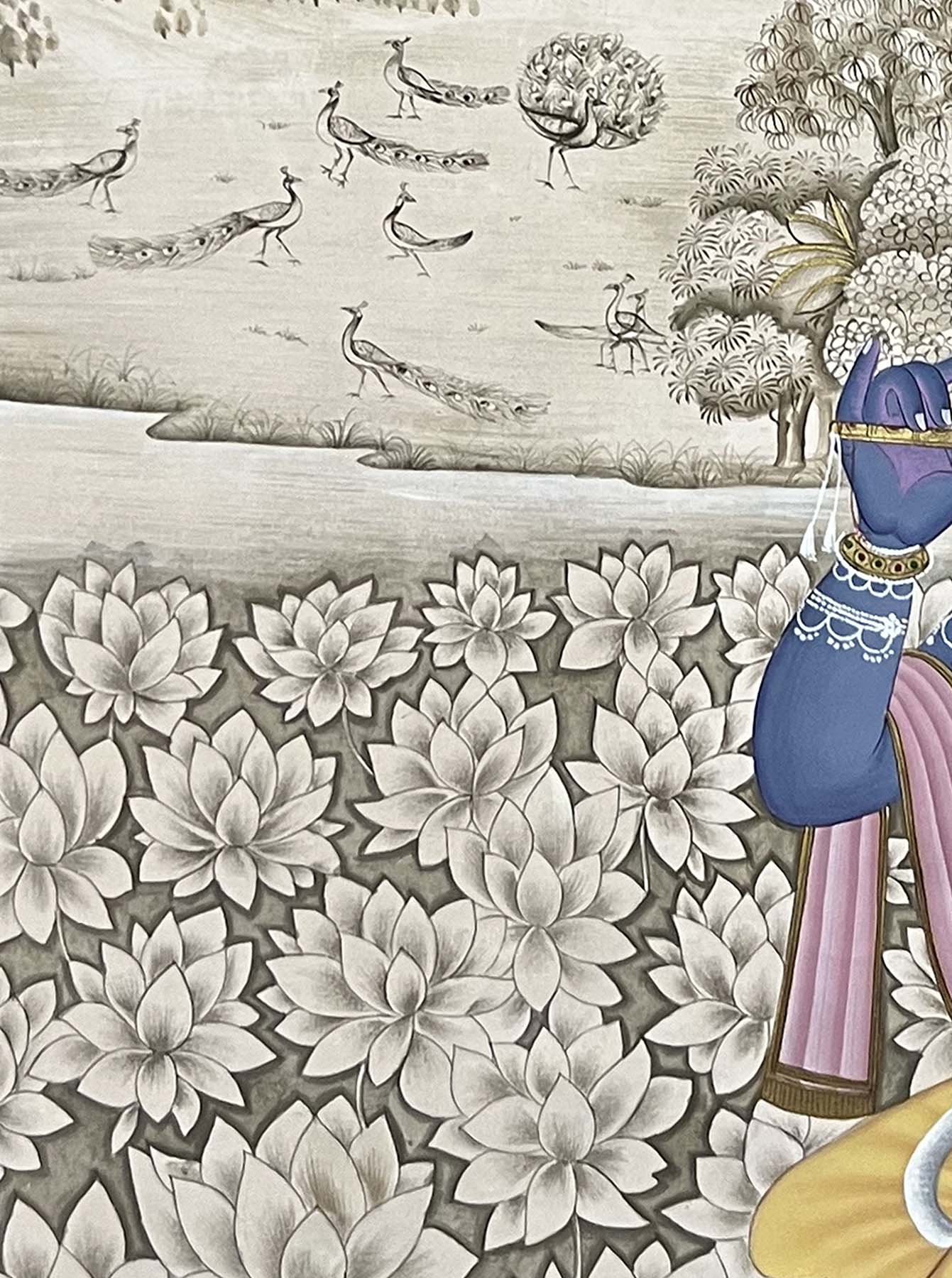 Krishna with Flute - Handmade Painting (Unframed / 86.3 x 116.8 cm) - Image 4