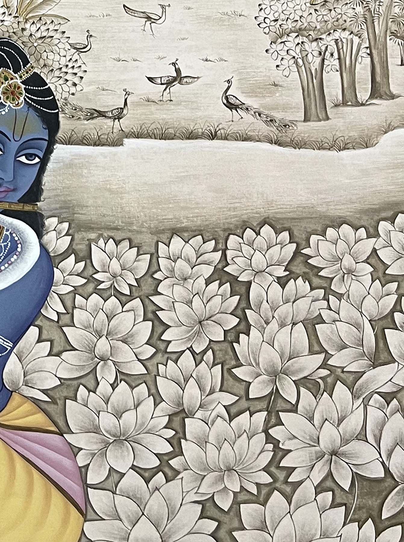 Krishna with Flute - Handmade Painting (Unframed / 86.3 x 116.8 cm) - Image 5