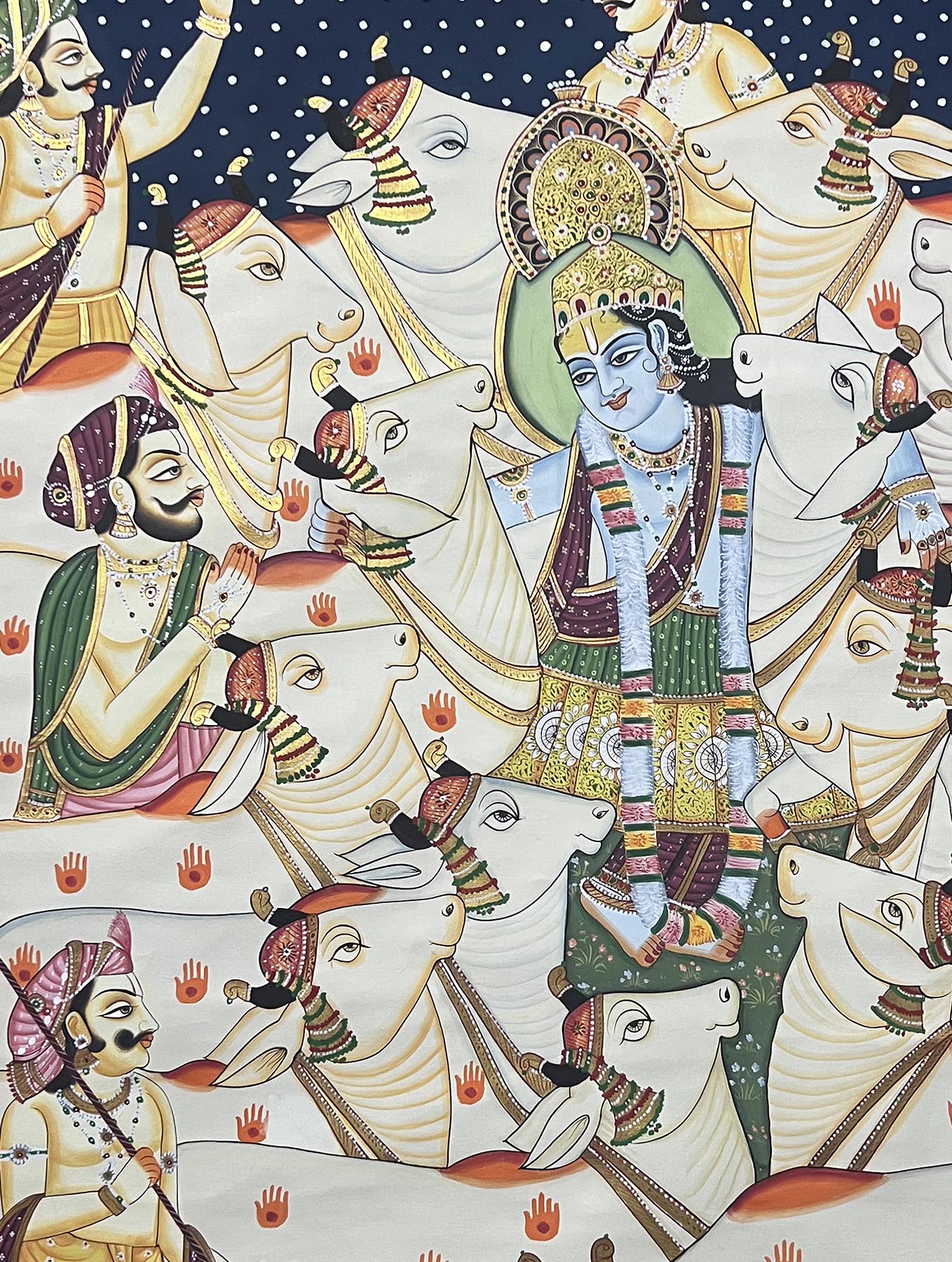 Krishna with Cows - Handmade Painting (Unframed / 88.9 x 119.3 cm) - Image 3