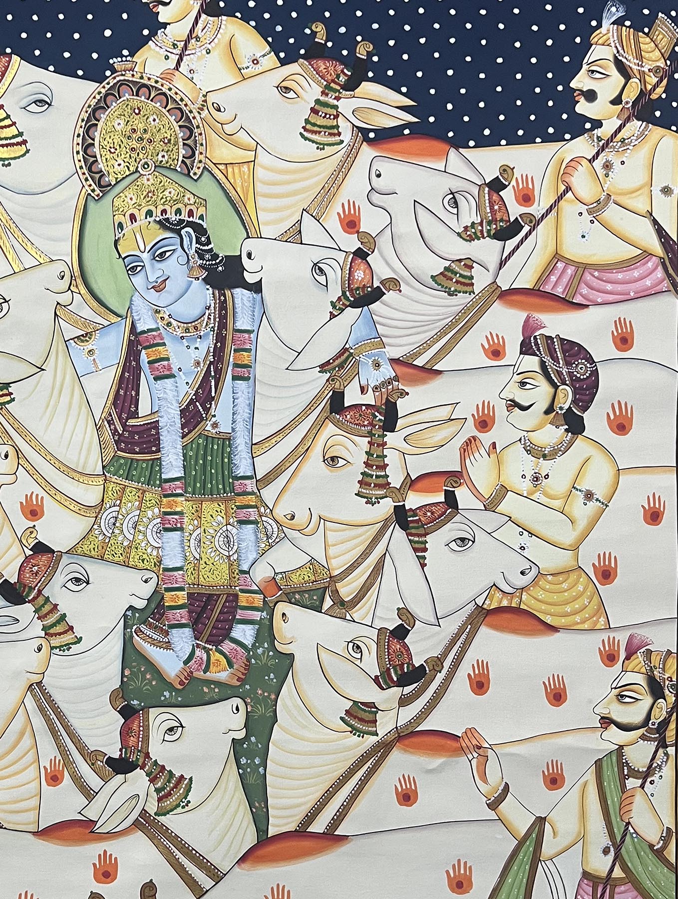 Krishna with Cows - Handmade Painting (Unframed / 88.9 x 119.3 cm) - Image 4