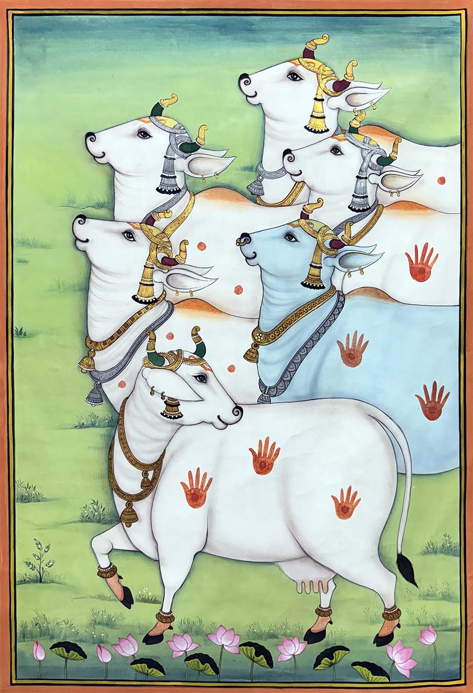 Krishna Hidden in The Tree of Life & Cows - Set of 3 Handmade Paintings (Unframed) - Image 4