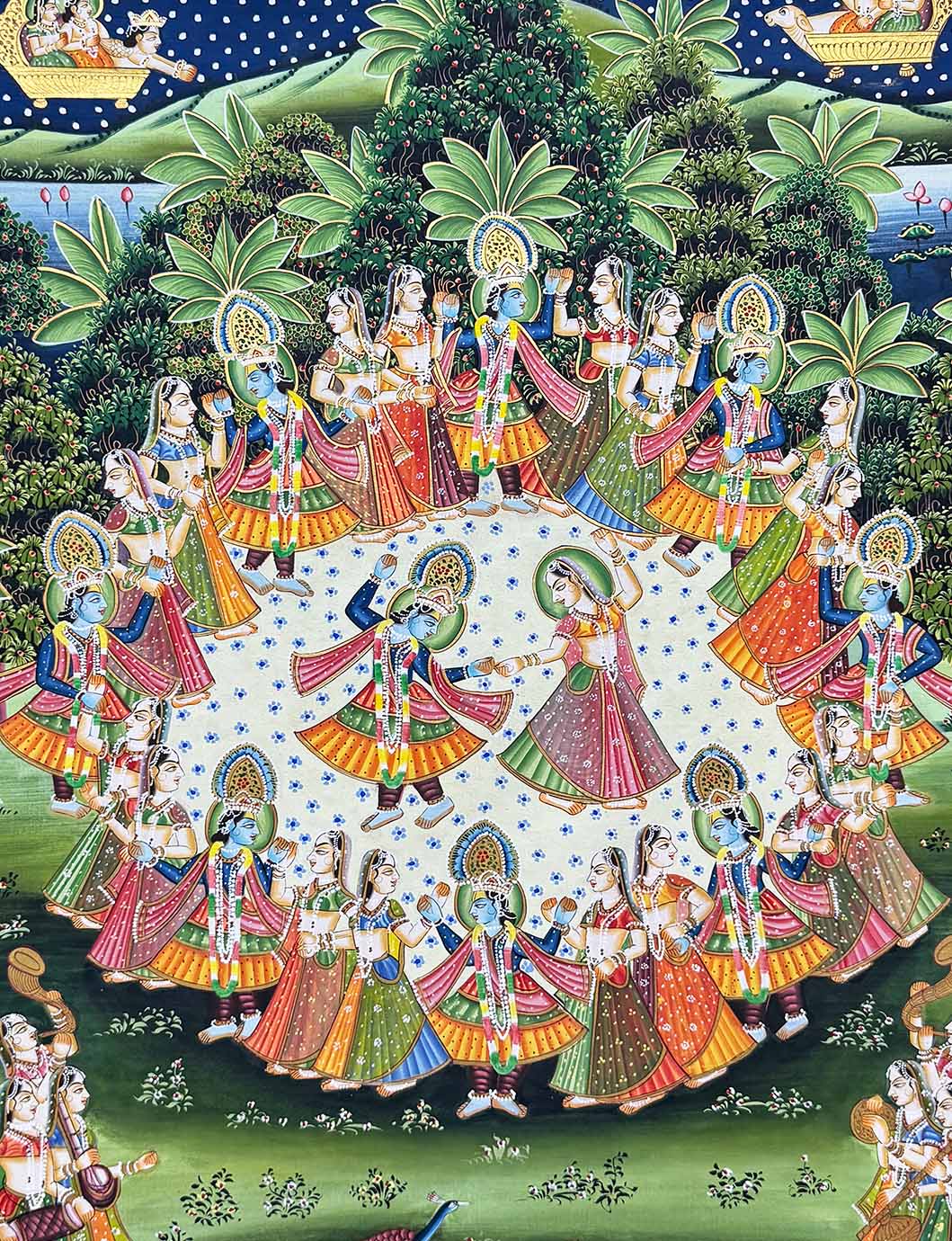 Krishna Raas Leela - Handmade Pichwai Painting (Unframed /  81.2 x 110.9 cm) - Image 2