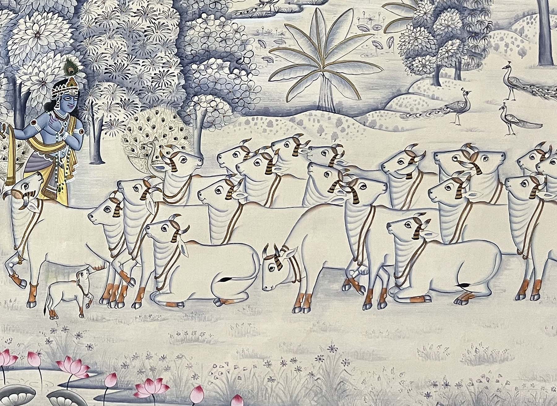 Krishna with Cows - Handmade Painting (Unframed) - Image 5