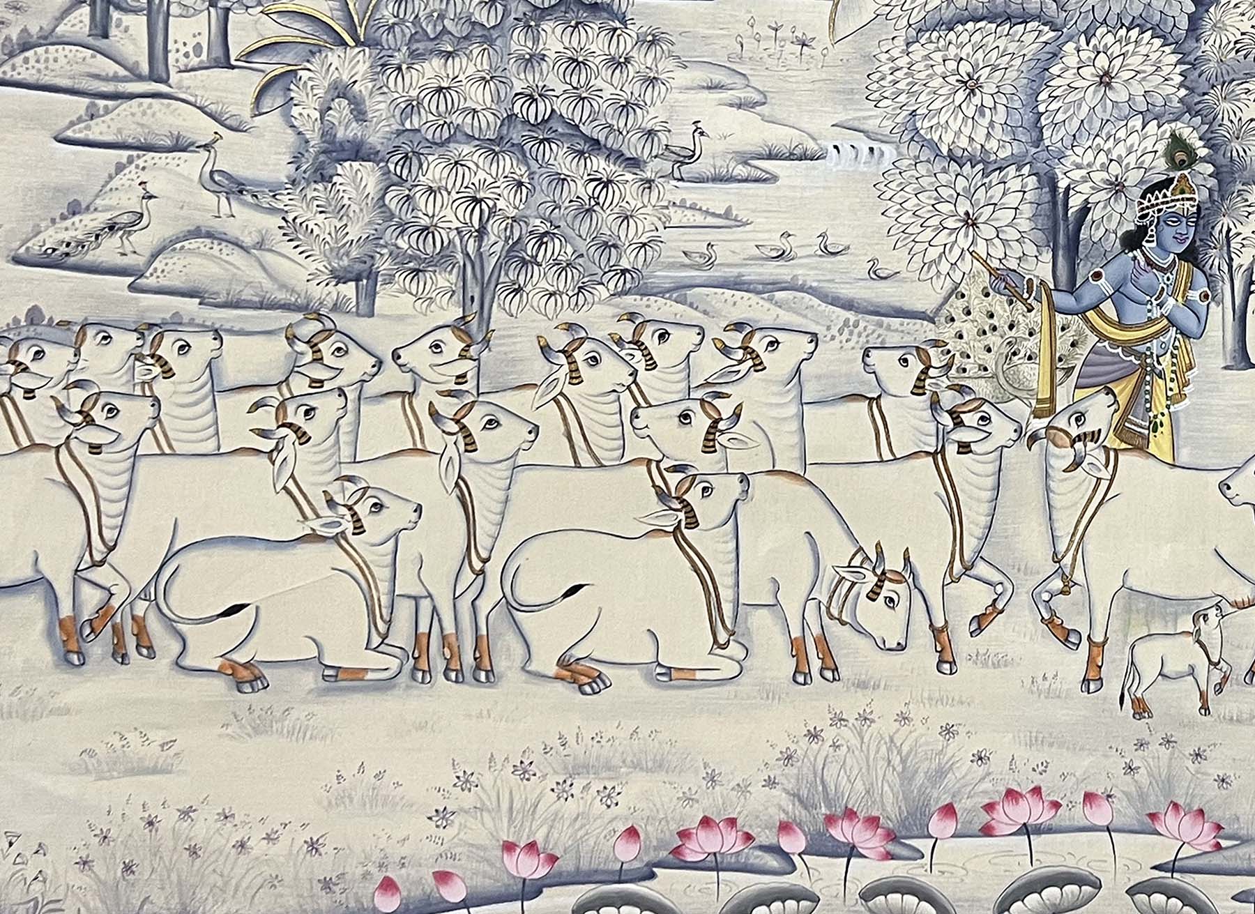 Krishna with Cows - Handmade Painting (Unframed) - Image 6